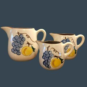 Stangl Fruit Pattern Pottery Pitchers Set of 3 Pint Half Pint 6oz Creamer Milk P